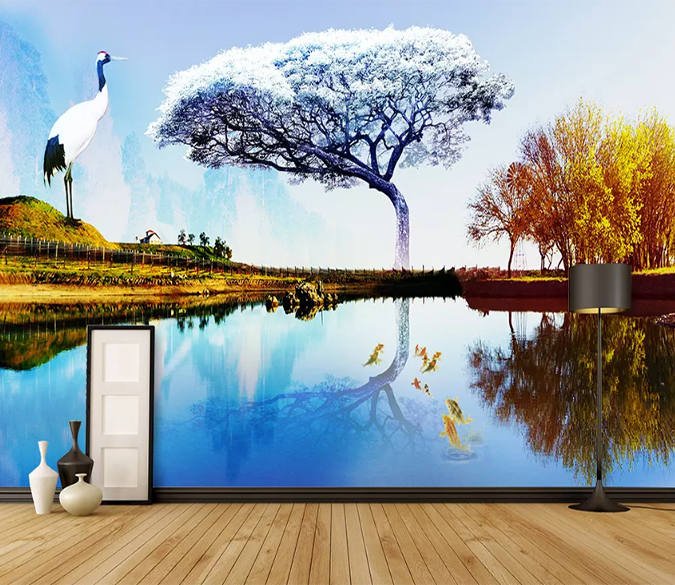 3D Blue Tree Crane 1291 Wallpaper AJ Wallpaper 2 