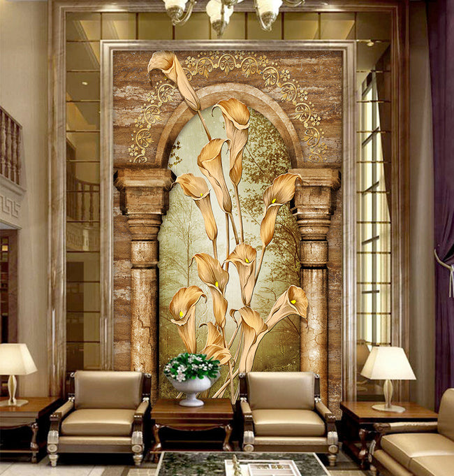 3D Golden Lily WG056 Wall Murals