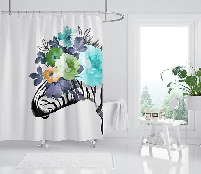 3D Zebra Flower 071 Shower Curtain 3D Shower Curtain AJ Creativity Home 