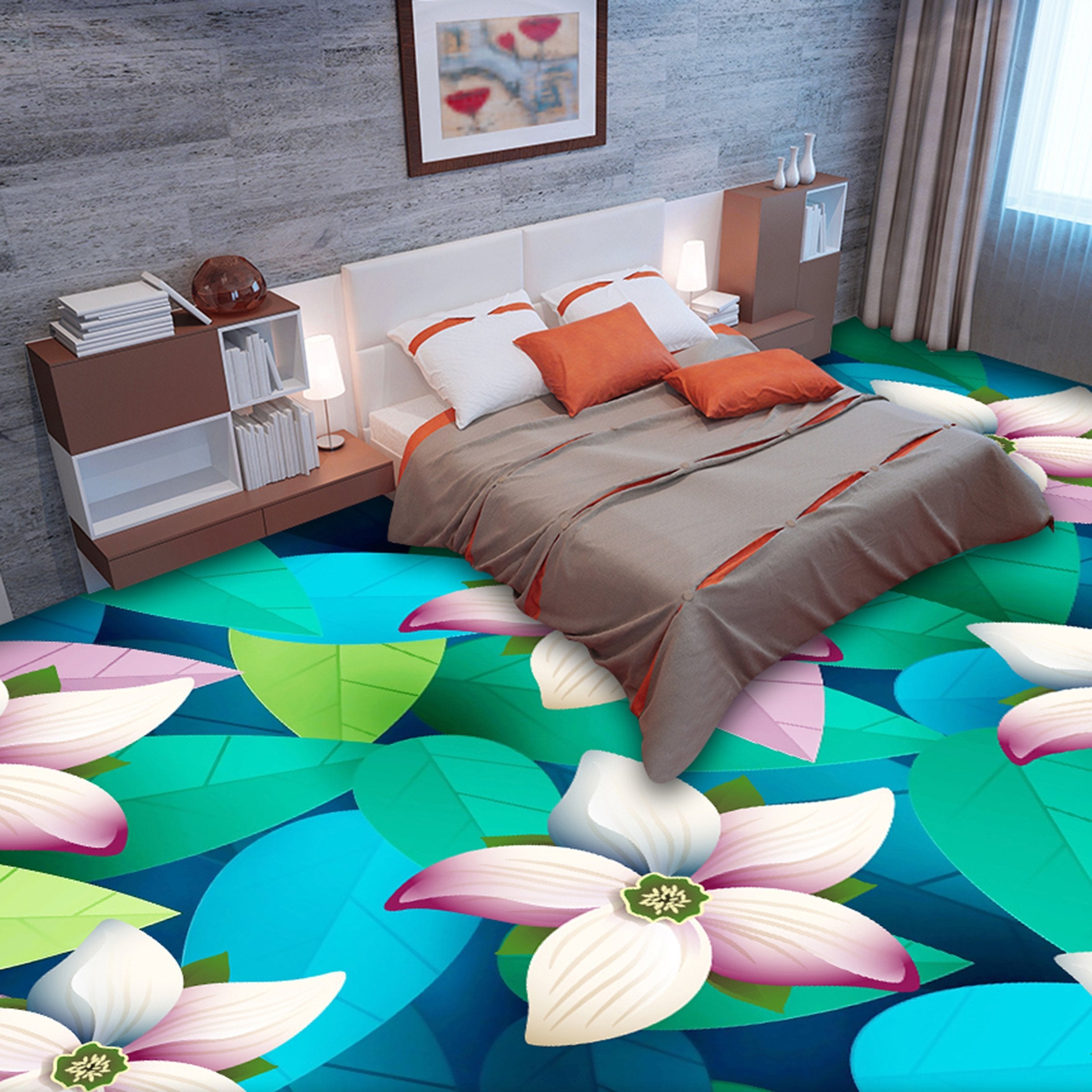 3D Beautiful Lotus WG390 Floor Mural Wallpaper AJ Wallpaper 2 