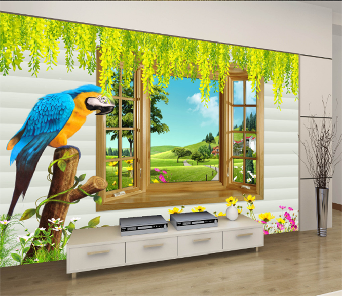 3D Parrot Flower 438 Wallpaper AJ Wallpaper 