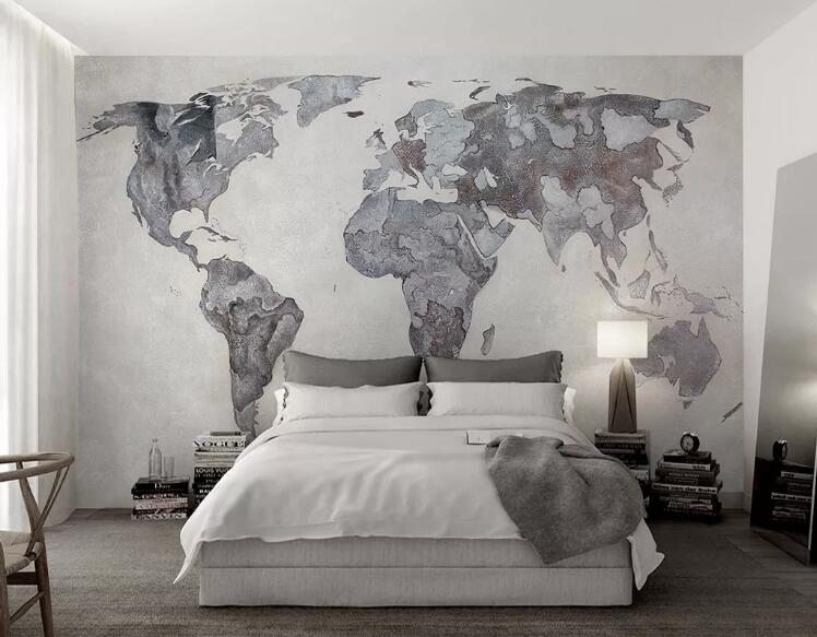 3D Gray World Map WG689 Wall Murals