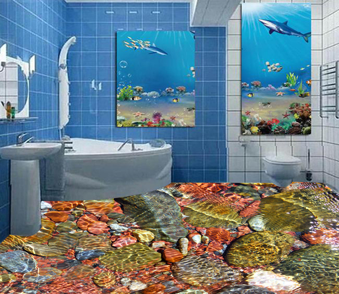 3D Water Stones 015 Floor Mural Wallpaper AJ Wallpaper 2 