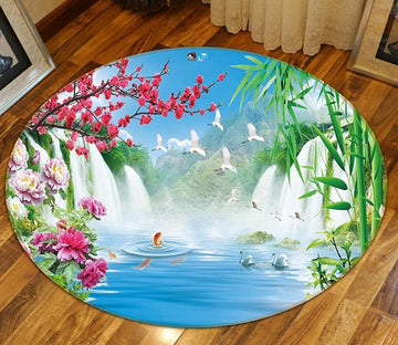 3D Waterfall Fish 024 Round Non Slip Rug Mat Mat AJ Creativity Home 