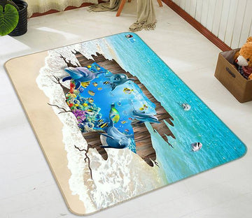 3D Beach Dolphin 572 Non Slip Rug Mat Mat AJ Creativity Home 