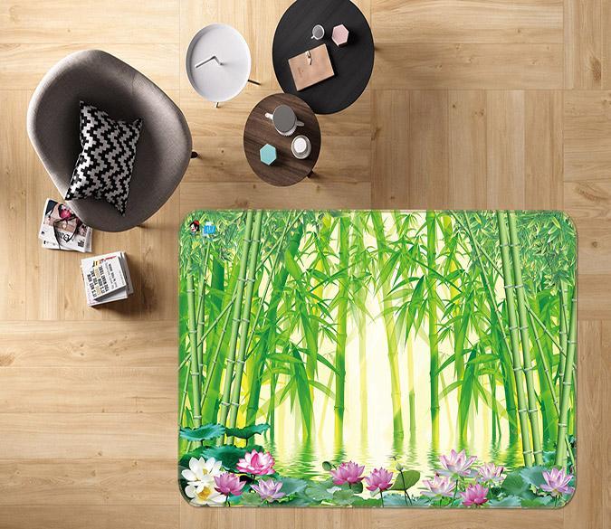 3D Bamboo Forest Lotus 566 Non Slip Rug Mat Mat AJ Creativity Home 