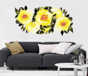 3D Yellow Flower Leaf 205 Wall Stickers Wallpaper AJ Wallpaper 