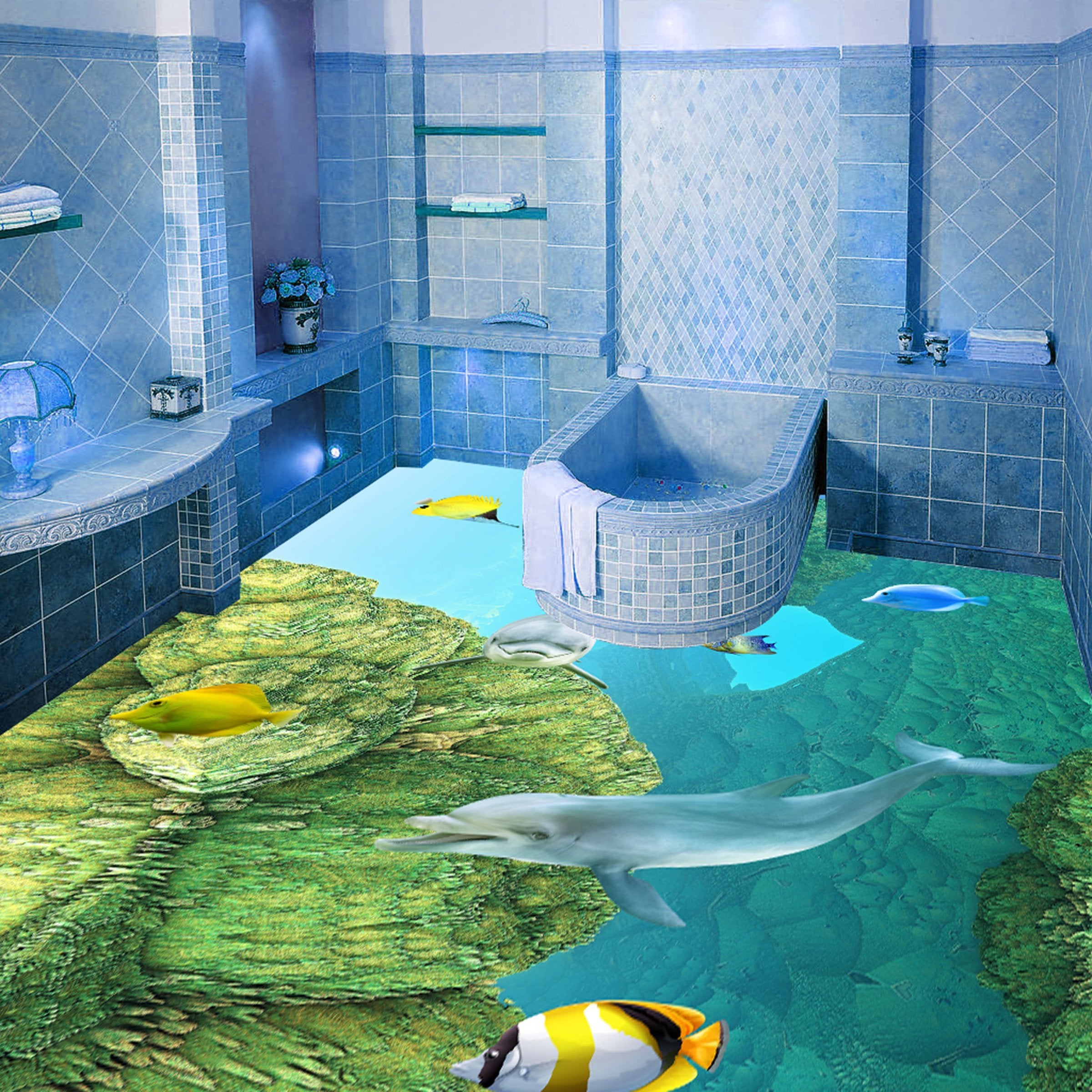 3D Dolphin Fish WG377 Floor Mural Wallpaper AJ Wallpaper 2 