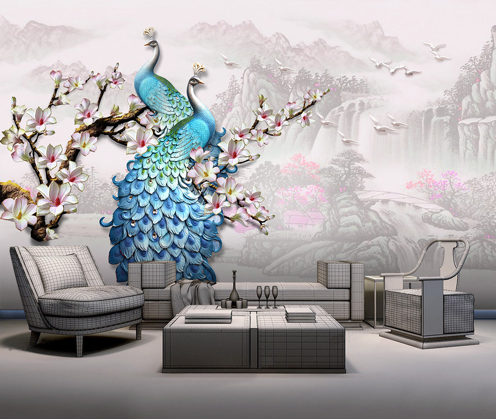 3D Peacock Flower WG026 Wall Murals