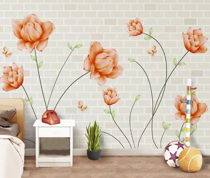 3D Orange Flowers 143 Wall Murals Wallpaper AJ Wallpaper 2 