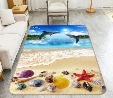 3D Dolphin Shell 016 Non Slip Rug Mat Mat AJ Creativity Home 