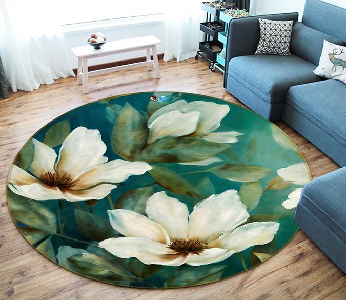 3D White Flower 062 Round Non Slip Rug Mat Mat AJ Creativity Home 