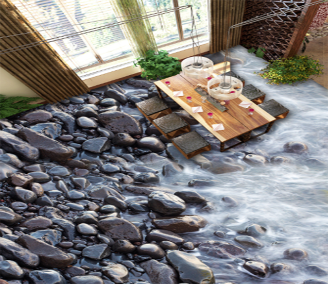 3D Stone River 080 Floor Mural Wallpaper AJ Wallpaper 2 