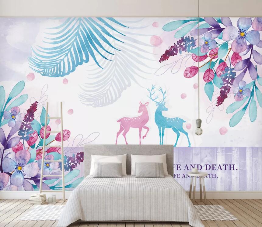 3D Pink Deer WC2225 Wall Murals