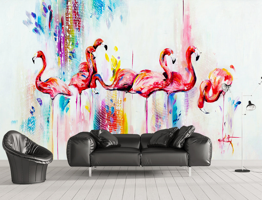 3D Flamingo Painting WG186 Wall Murals