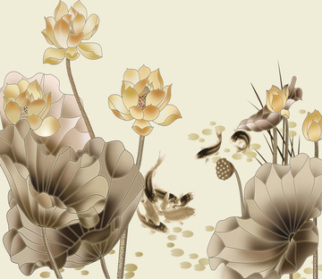 Poetic Lotus And Fish Wallpaper AJ Wallpaper 1 