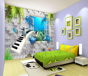 3D Dolphin Penguin Piano 176 Wallpaper AJ Wallpaper 2 
