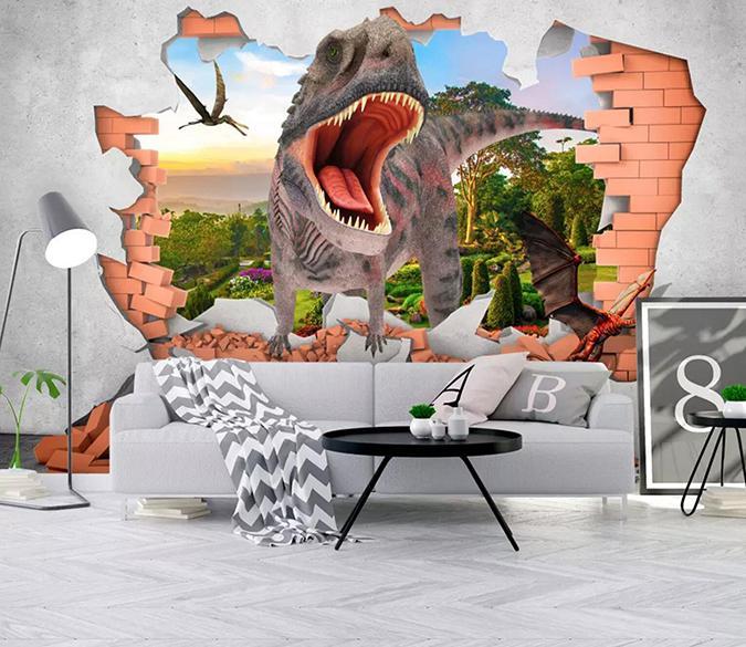 3D Wall Dinosaur Mountain 252 Wallpaper AJ Wallpaper 