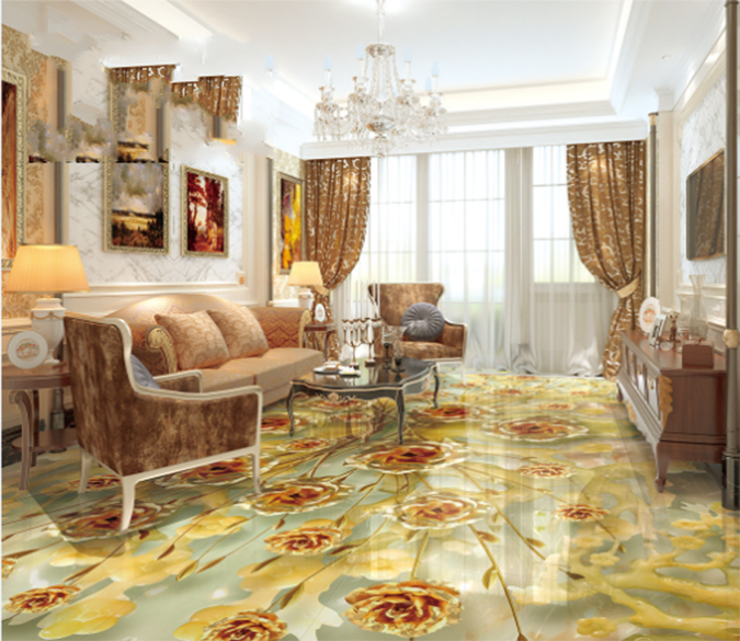 3D Golden Flower 052 Floor Mural Wallpaper AJ Wallpaper 2 
