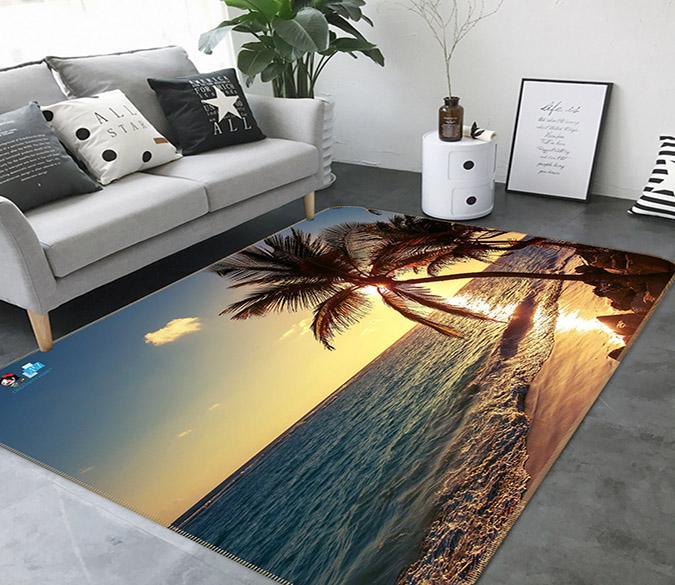 3D Sunset Coconut Tree 755 Non Slip Rug Mat Mat AJ Creativity Home 