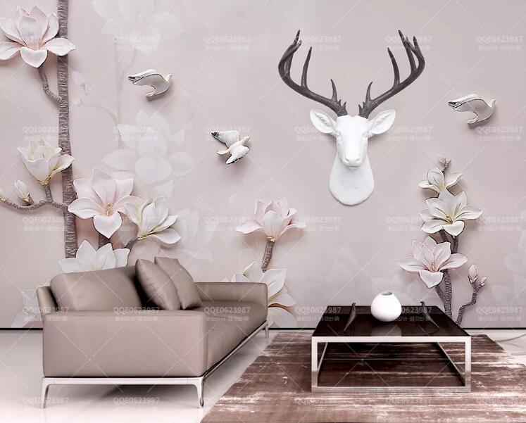 3D Flower Deer Head 335 Wall Murals Wallpaper AJ Wallpaper 2 