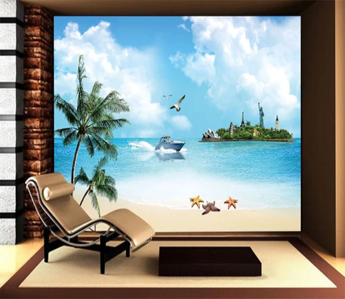 3D Coconut Tree Starfish Island 852 Wallpaper AJ Wallpaper 2 