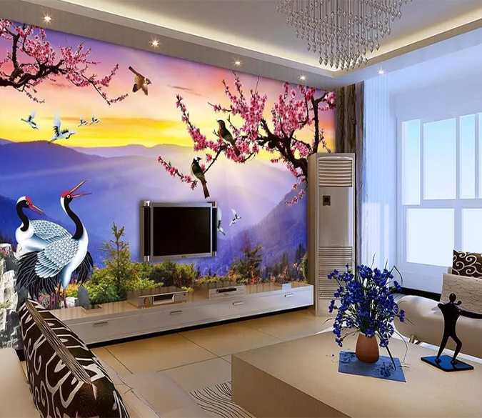 3D Plum Blossom Crane 1164 Wallpaper AJ Wallpaper 2 