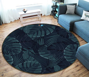 3D Black Leaves 190 Round Non Slip Rug Mat Mat AJ Creativity Home 