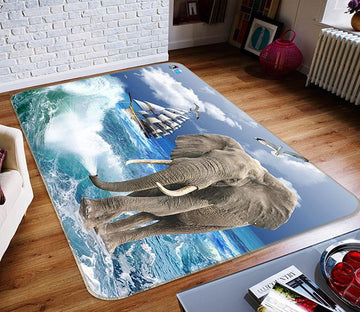 3D Elephant Surf 336 Non Slip Rug Mat Mat AJ Creativity Home 