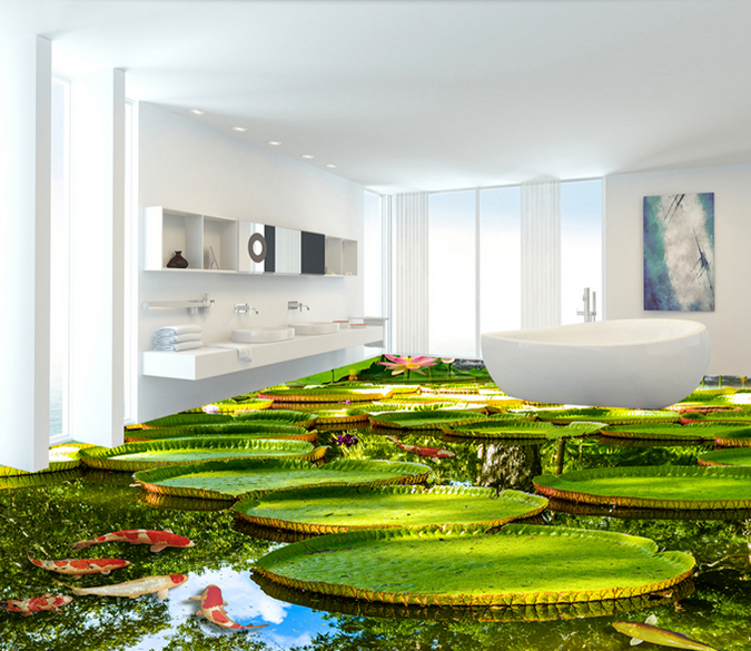 3D Lotus Leaf 141 Floor Mural Wallpaper AJ Wallpaper 2 