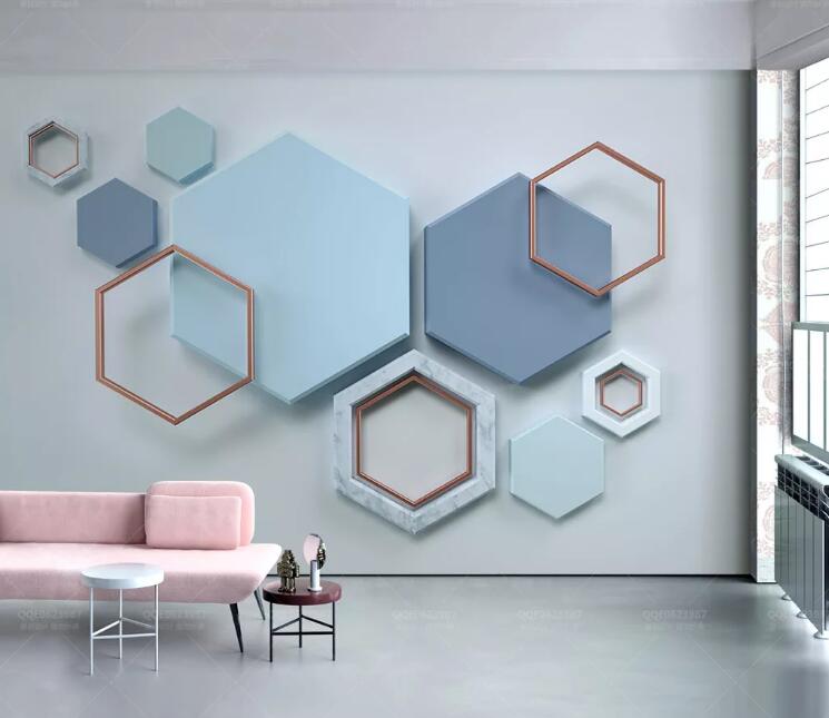 3D Blue Polygon WC114 Wall Murals