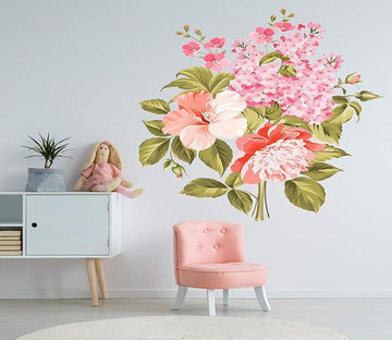 3D Pink Flower Leaf 007 Wall Stickers Wallpaper AJ Wallpaper 