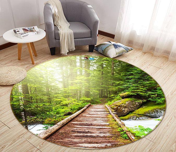 3D Wood Bridge 356 Round Non Slip Rug Mat Mat AJ Creativity Home 