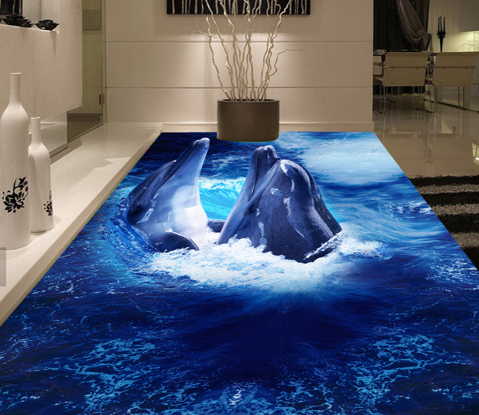 3D Cute Dolphin 011 Floor Mural Wallpaper AJ Wallpaper 2 