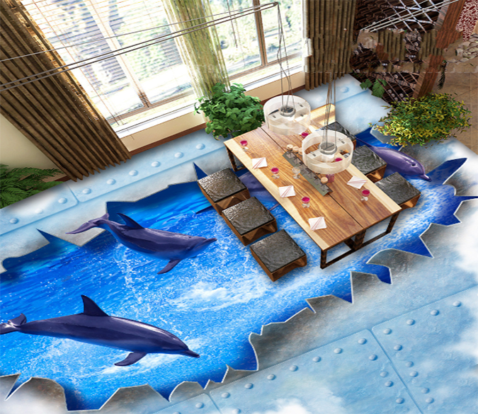 3D Dolphin Games 206 Floor Mural Wallpaper AJ Wallpaper 2 