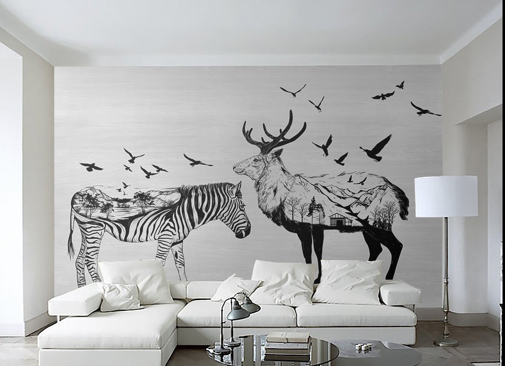 3D Zebra Deer WG231 Wall Murals