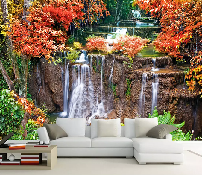3D Red Leaf Waterfall 1058 Wallpaper AJ Wallpaper 2 