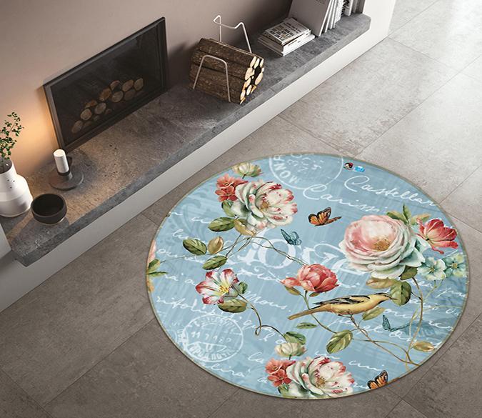 3D Flower Stamp 330 Round Non Slip Rug Mat Mat AJ Creativity Home 