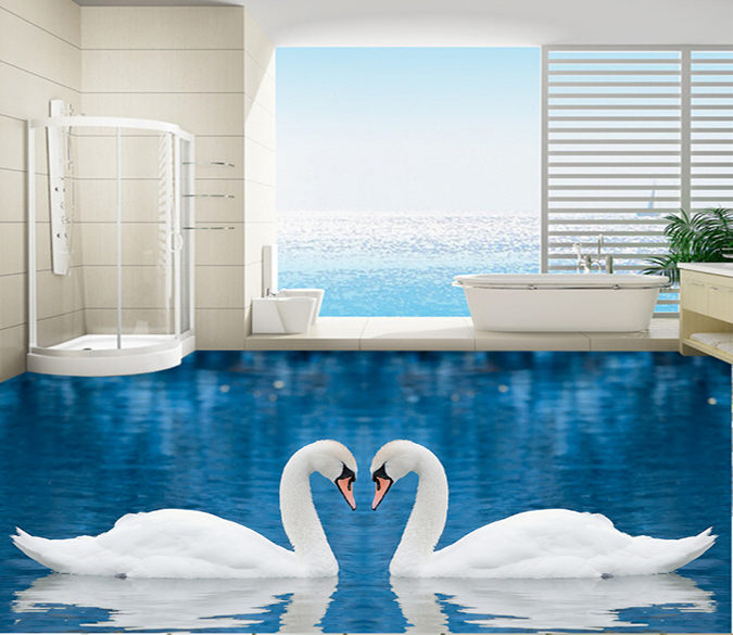 3D Swan Pair 146 Floor Mural Wallpaper AJ Wallpaper 2 