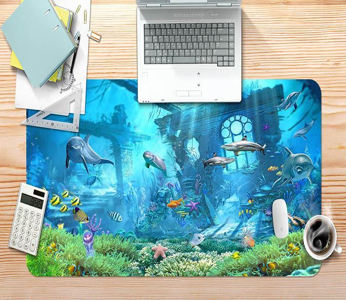 3D Underwater Dolphins 010 Desk Mat Mat AJ Creativity Home 