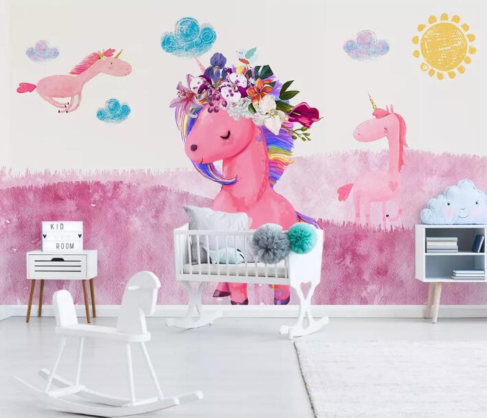 3D Cartoon Unicorn WG003 Wall Murals