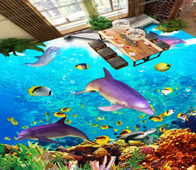 3D Docile Dolphins 092 Floor Mural Wallpaper AJ Wallpaper 2 