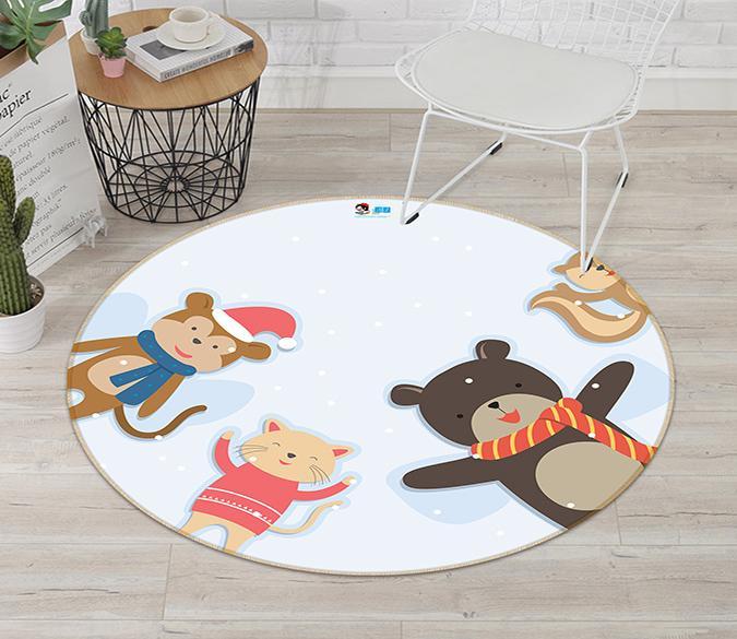 3D Cartoon Bear 003 Round Non Slip Rug Mat Mat AJ Creativity Home 