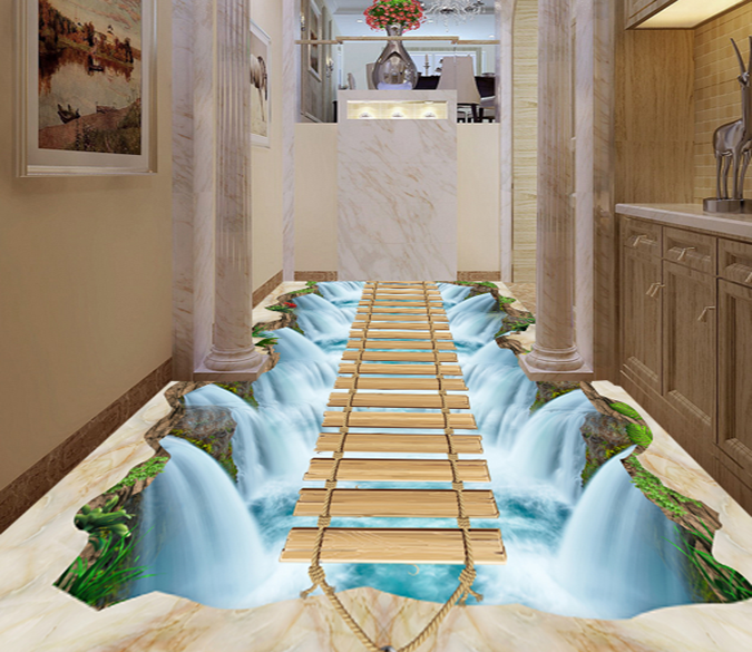 3D Rocking Wooden Bridge 083 Floor Mural Wallpaper AJ Wallpaper 2 