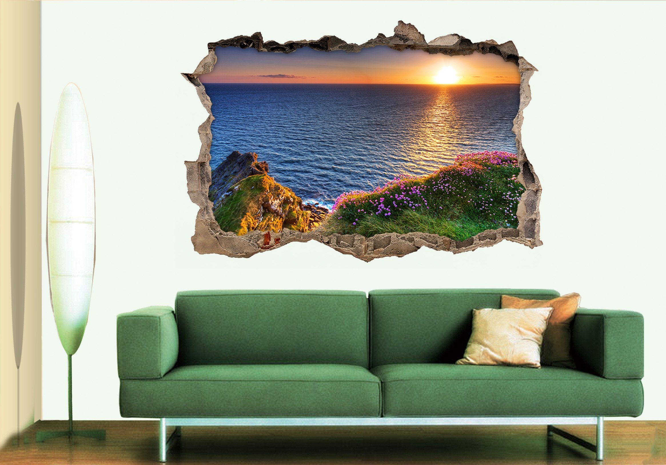 3D Sea Coast Sunset 030 Broken Wall Murals Wallpaper AJ Wallpaper 