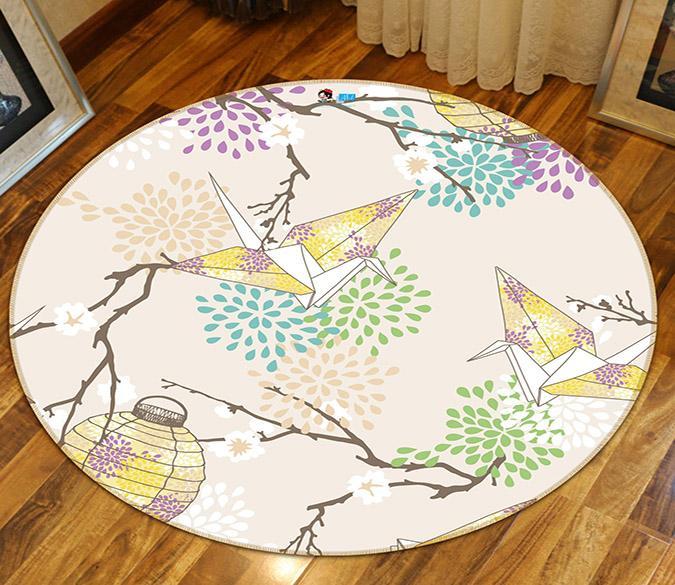 3D Lantern Paper Crane 252 Round Non Slip Rug Mat Mat AJ Creativity Home 