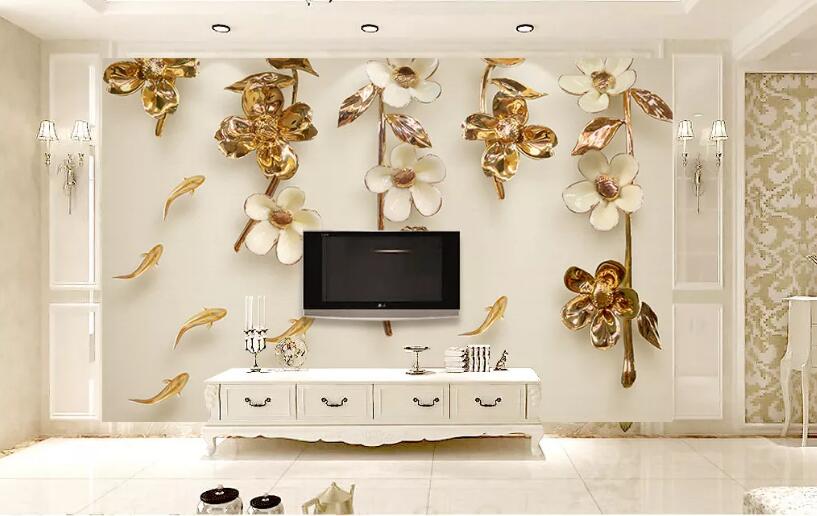 3D Gold Flower WG714 Wall Murals