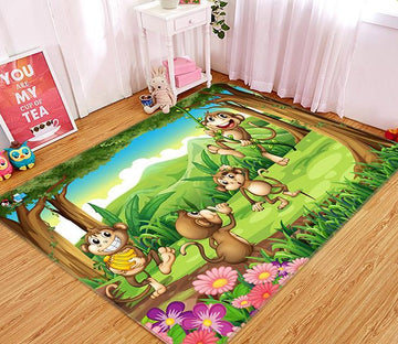 3D Monkey Rattan 492 Non Slip Rug Mat Mat AJ Creativity Home 