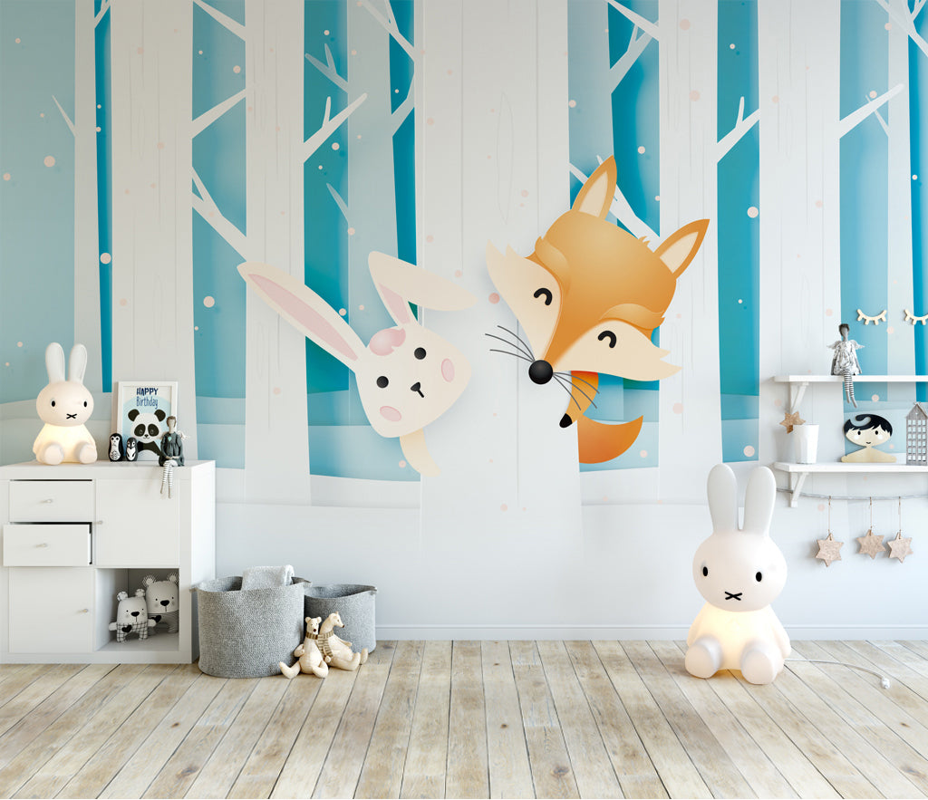 3D Fox Bunny WC040 Wall Murals