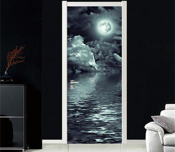 3D the moon and the sea at night door mural Wallpaper AJ Wallpaper 